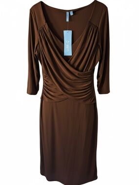 Classic Brown 3/4-Sleeve Faux-Wrap Dress by b-slim